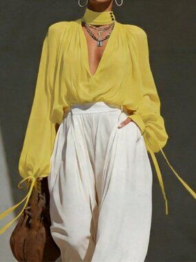 Yellow Casual Women's V-Neck Blouse